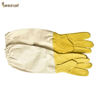 kupować Economic Sheepskin Beekeeping Gloves with Leather and Canvas in Yellow and White for Bee Protection produkcja online