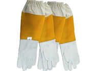 Białe rękawiczki pszczelarskie z owczej skóry z wentylowanym żółtym wzorem siatki